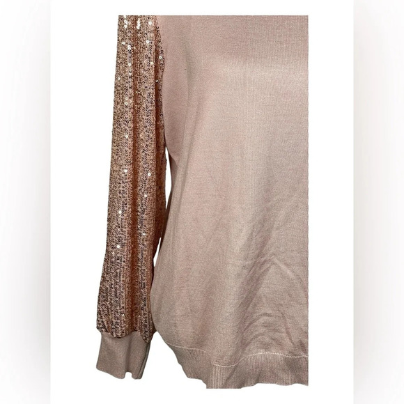 Adrianna Papell Sweater‎ with puffy sequence long sleeves, Antique Rose, XL. - Picture 3 of 9